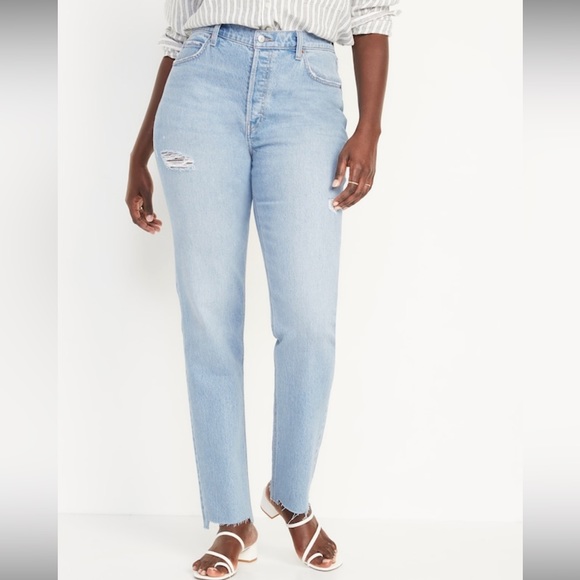 Old Navy Slouchy Straight Light Wash Frayed Jeans Size 14 Tall - Picture 6 of 14